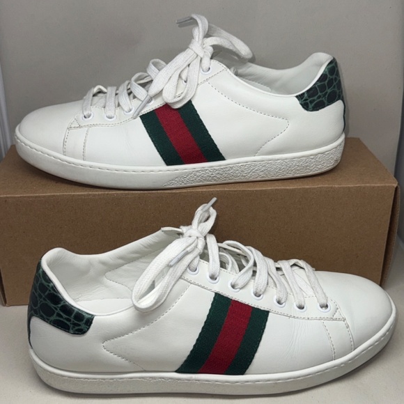 Gucci Ace Green Crocodile Women's Sneakers SIZE: US 8 / EU 38 - Picture 2 of 9